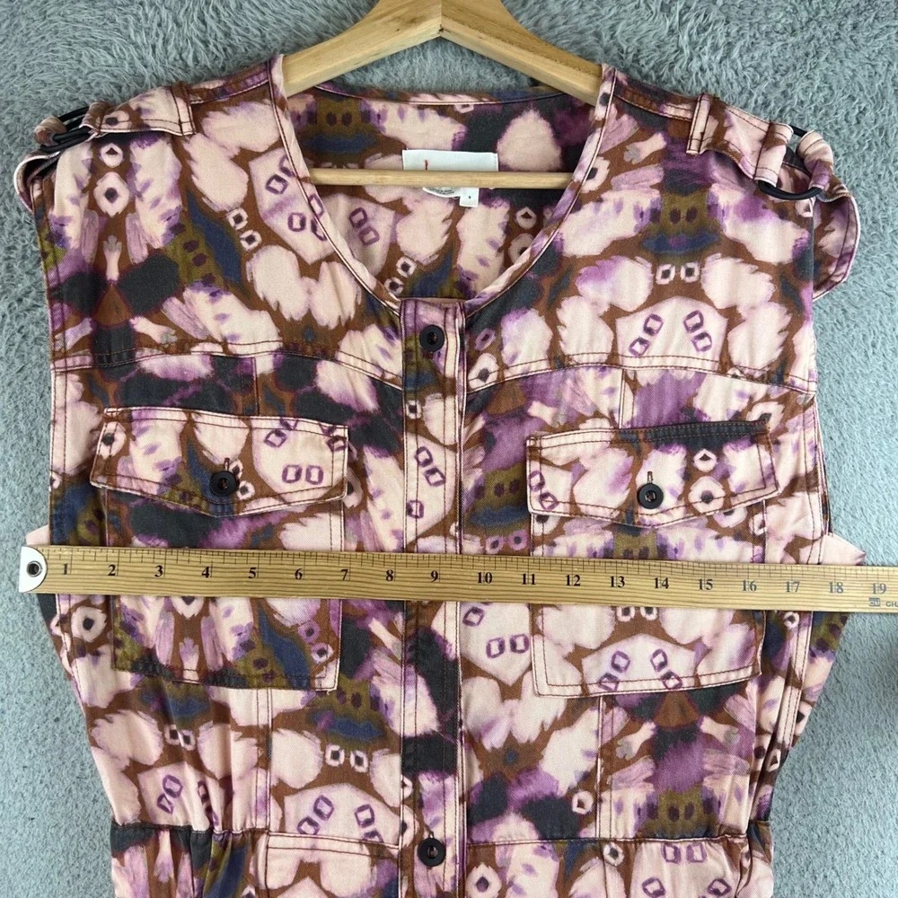 Anthropologie Maeve Purple Abstract Floral Cutout Back Ankle Tie Jumpsuit S - Picture 6 of 14